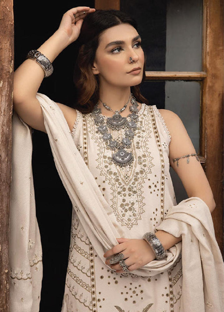 Vasl By Humdum Embroidered Leather Peach Suits Unstitched 3 Piece HD23V 06 - Winter Collection