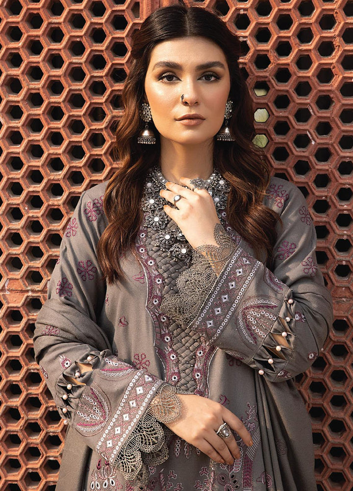 Vasl By Humdum Embroidered Leather Peach Suits Unstitched 3 Piece HD23V 08 - Winter Collection