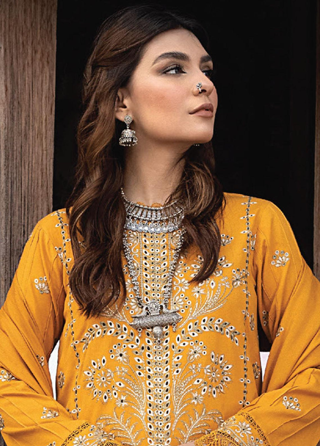 Vasl By Humdum Embroidered Leather Peach Suits Unstitched 3 Piece HD23V 09 - Winter Collection