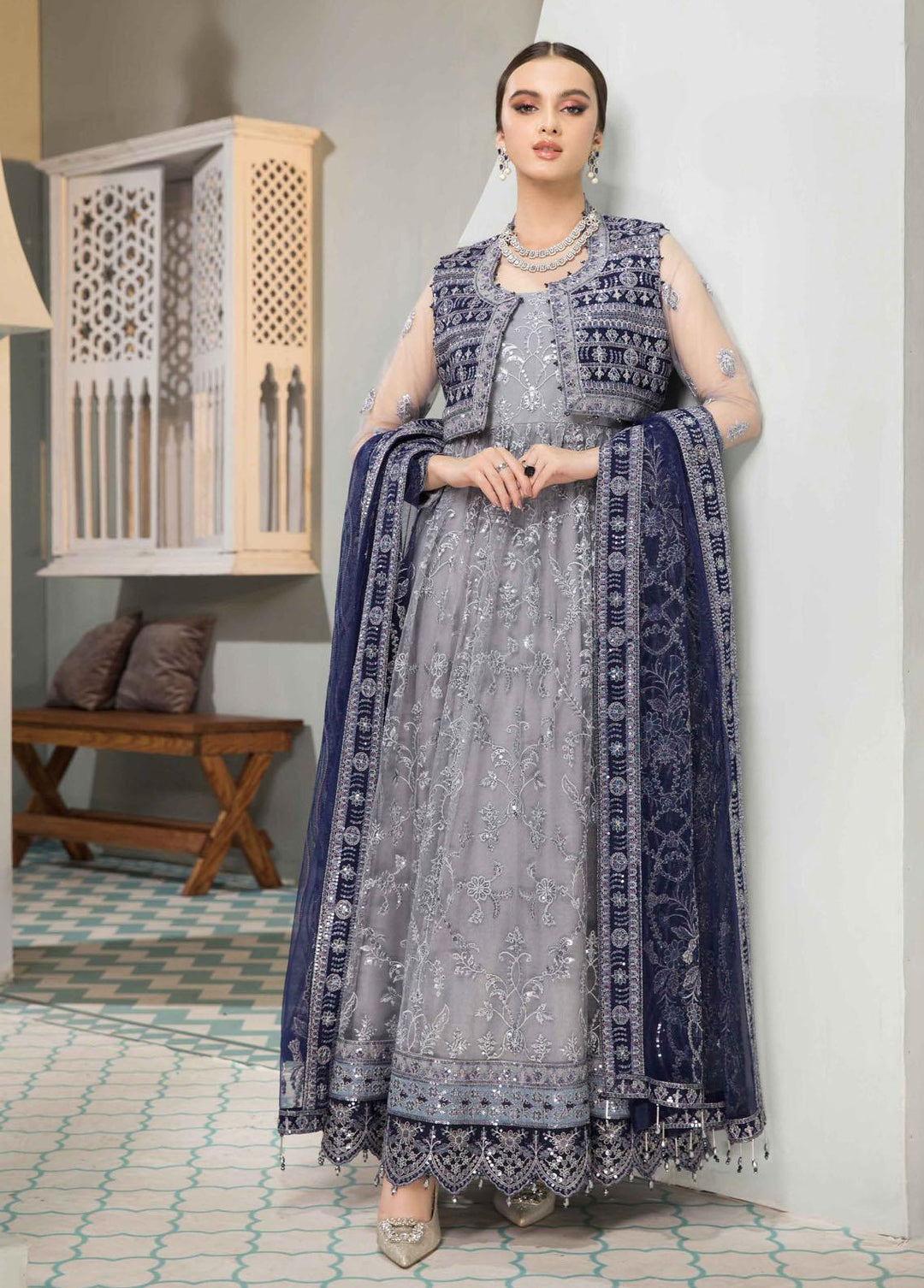 Vasl-e-Meeras By Alizeh Fashion Embroidered Net Suits Unstitched 3 Piece AFB22VM 03 Aks - Festive Collection