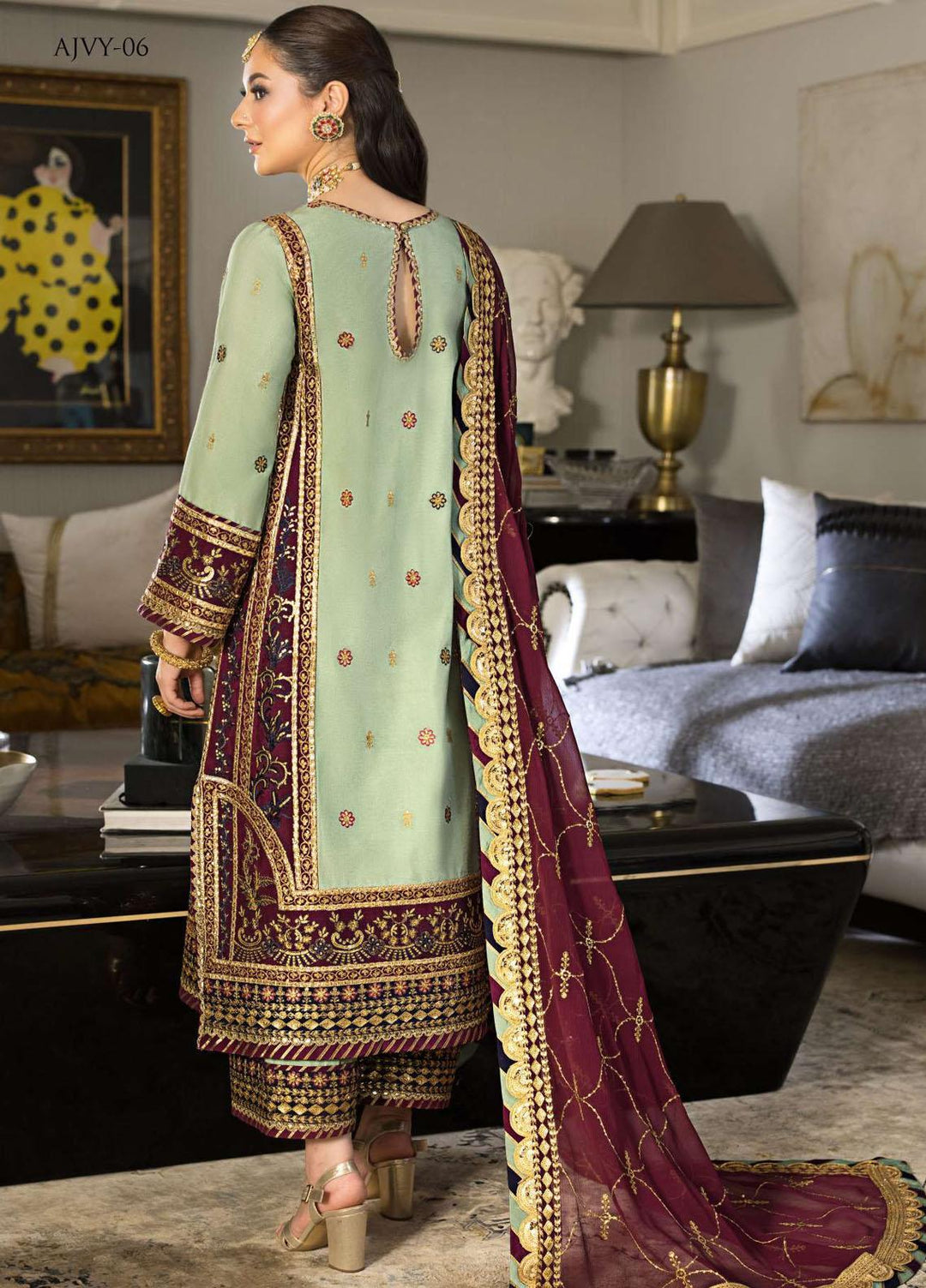 Vasl-e-Yaar By Asim Jofa Embroidered Cotton Silk Suits Unstitched 3 Piece AJ23VY AJVY-06 - Luxury Festive Collection
