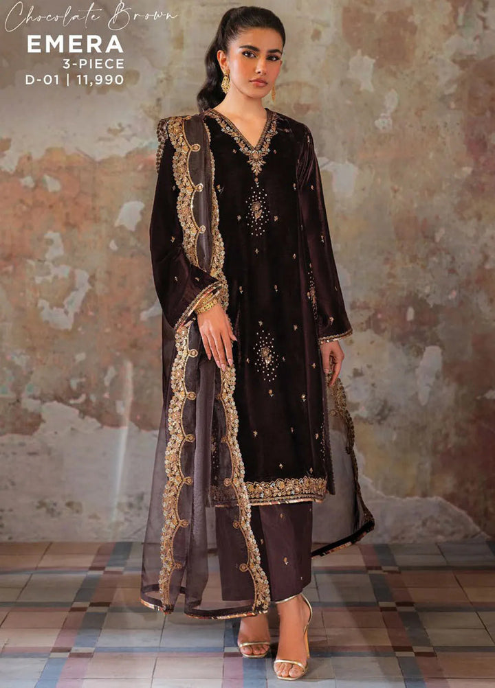 Velmor by Seran Embroidered Velvet Suit Unstitched 3 Piece SRN24VF Emera - Formal Collection