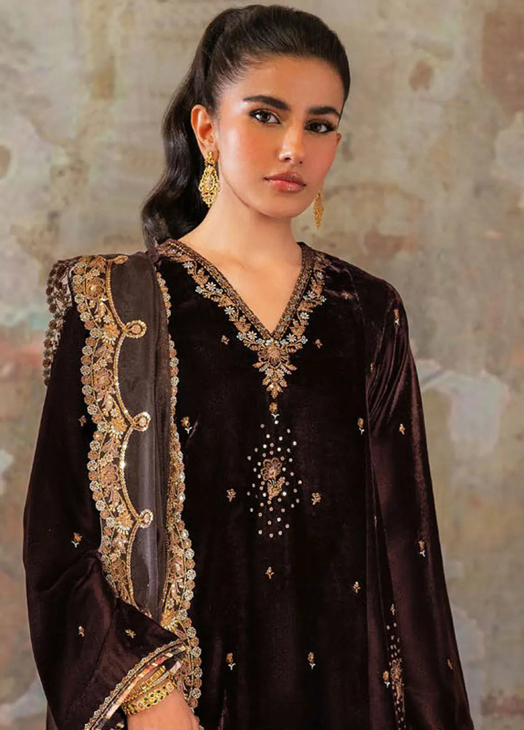 Velmor by Seran Embroidered Velvet Suit Unstitched 3 Piece SRN24VF Emera - Formal Collection