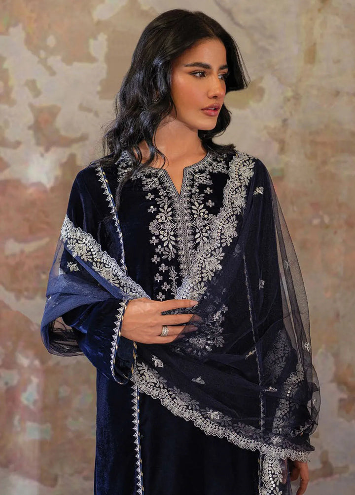 Velmor by Seran Embroidered Velvet Suit Unstitched 3 Piece SRN24VF Marine - Formal Collection