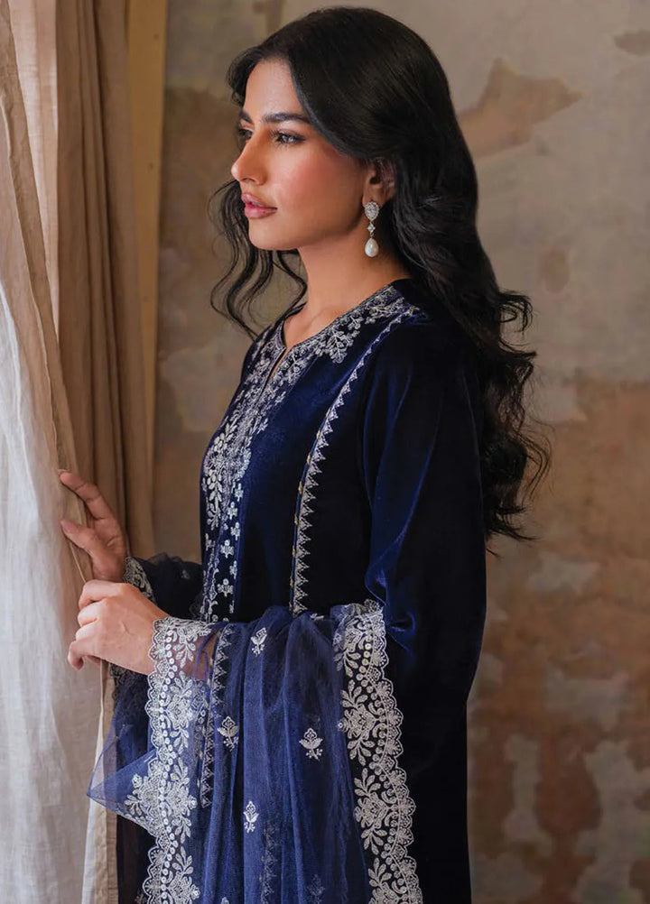 Velmor by Seran Embroidered Velvet Suit Unstitched 3 Piece SRN24VF Marine - Formal Collection