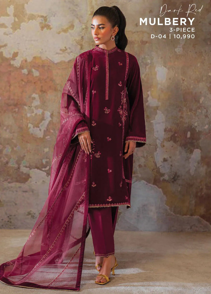 Velmor by Seran Embroidered Velvet Suit Unstitched 3 Piece SRN24VF Mulbery - Formal Collection
