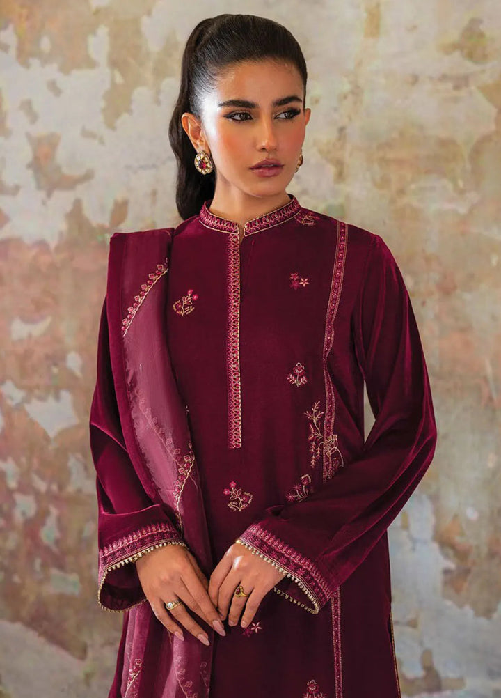 Velmor by Seran Embroidered Velvet Suit Unstitched 3 Piece SRN24VF Mulbery - Formal Collection