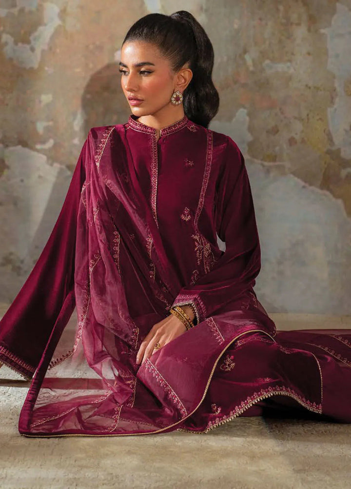 Velmor by Seran Embroidered Velvet Suit Unstitched 3 Piece SRN24VF Mulbery - Formal Collection