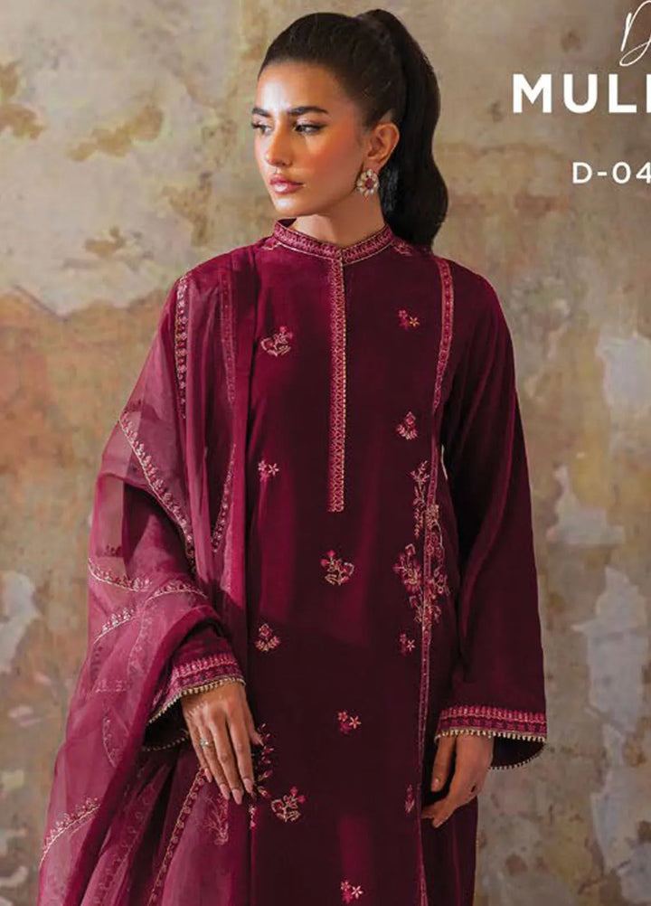 Velmor by Seran Embroidered Velvet Suit Unstitched 3 Piece SRN24VF Mulbery - Formal Collection
