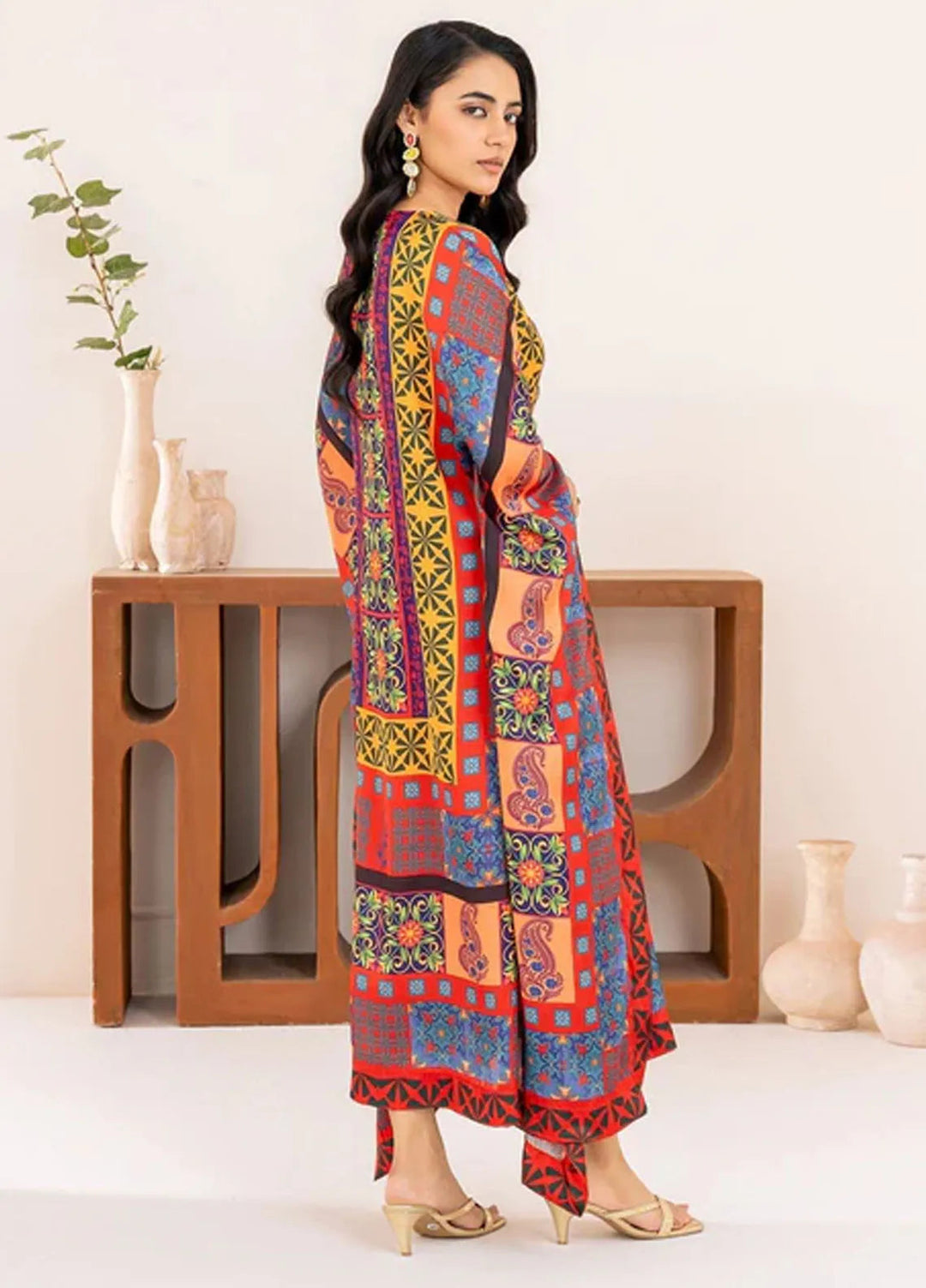 Velora by Stitch Vibes Pret Printed Charmeuse 1 Piece Suit Crimson Elegance Kaftan