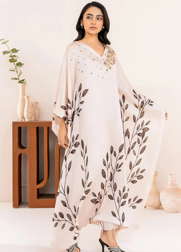 Velora by Stitch Vibes Pret Printed Charmeuse 1 Piece Suit Serene Ivory Kaftan