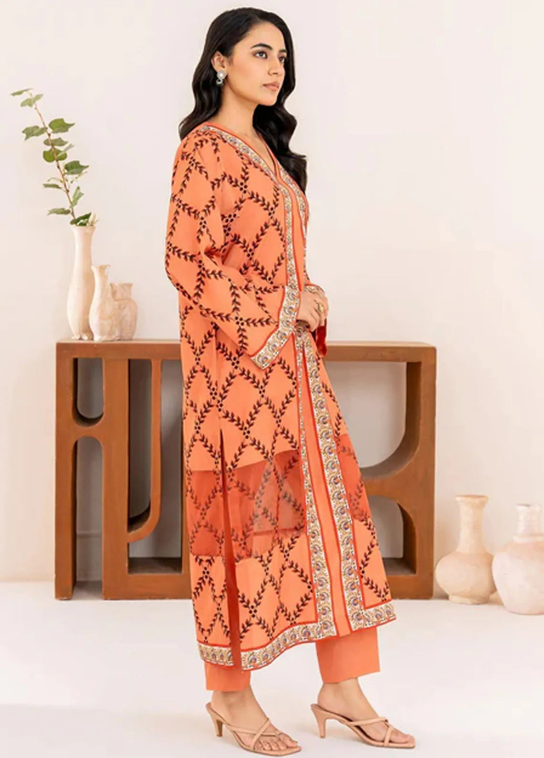 Velora by Stitch Vibes Pret Printed Crepe 2 Piece Suit Burnt Dusk