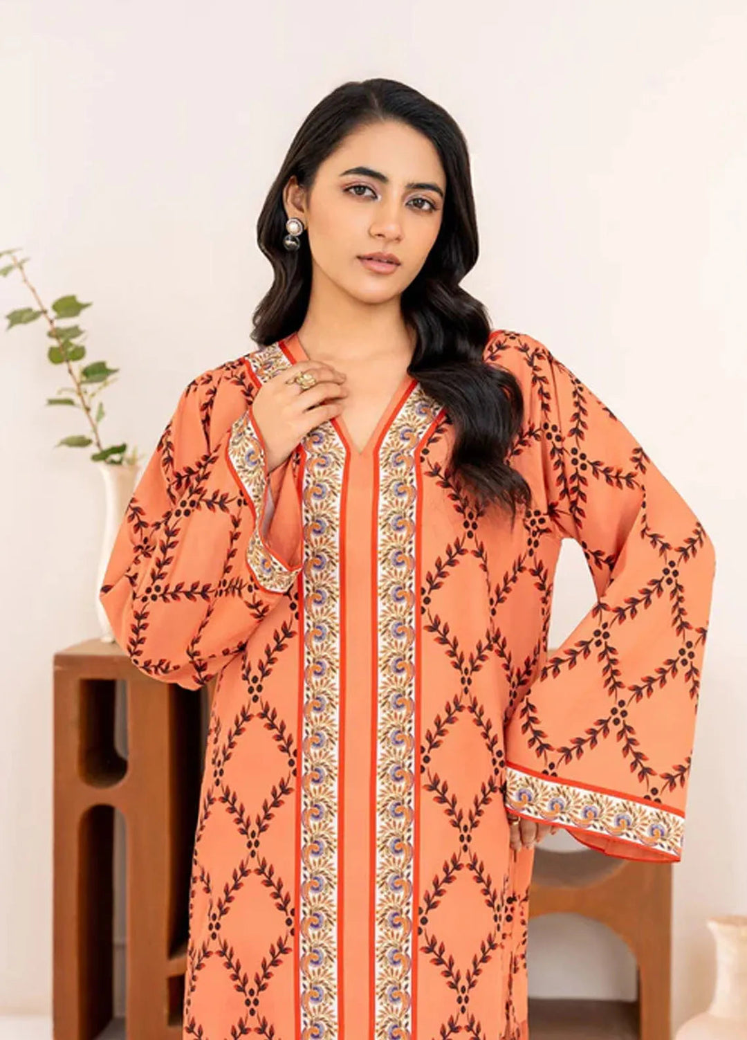 Velora by Stitch Vibes Pret Printed Crepe 2 Piece Suit Burnt Dusk