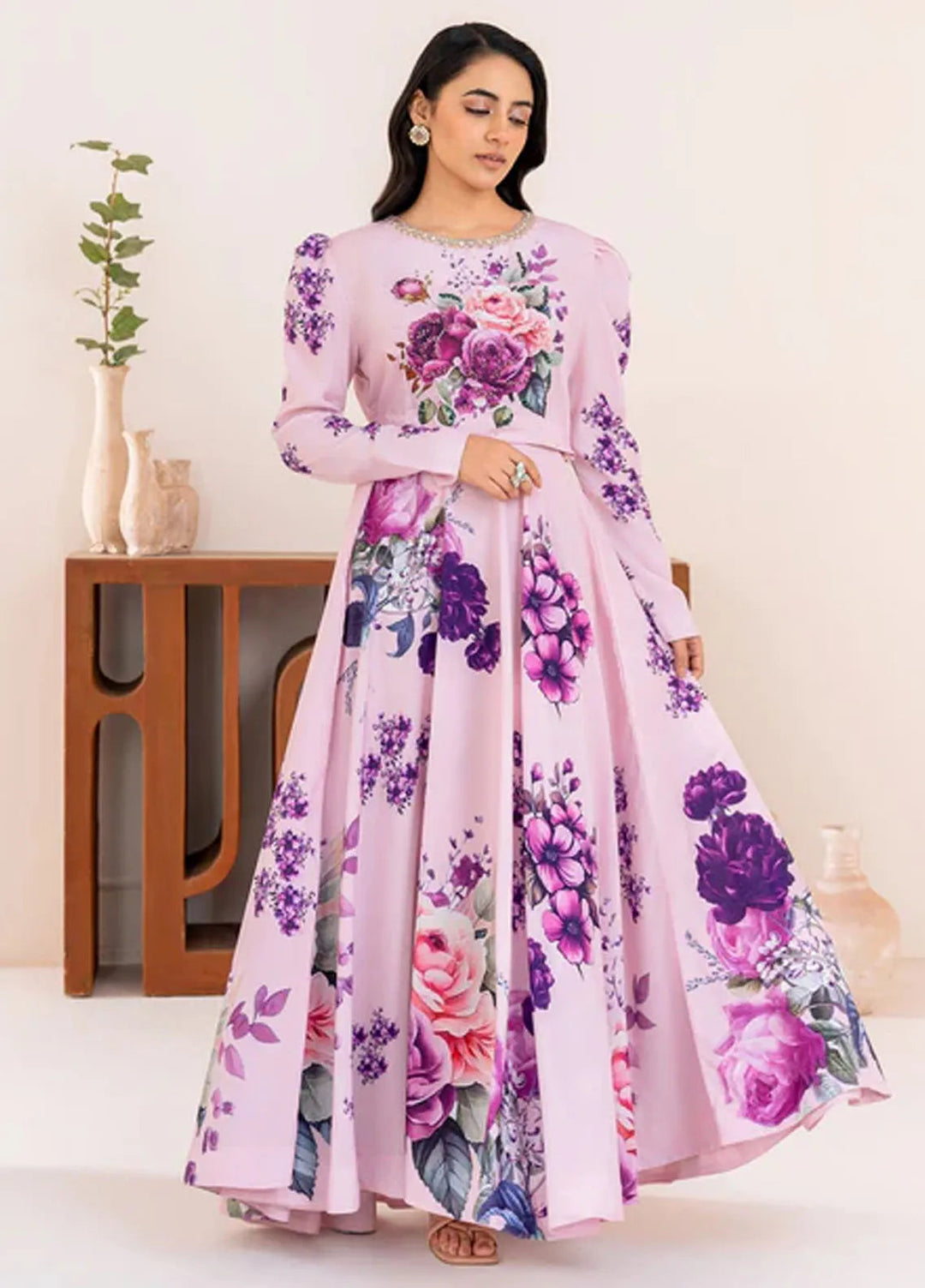 Velora by Stitch Vibes Pret Printed Crepe 2 Piece Suit Fleur Essence Crop Top and Skirt