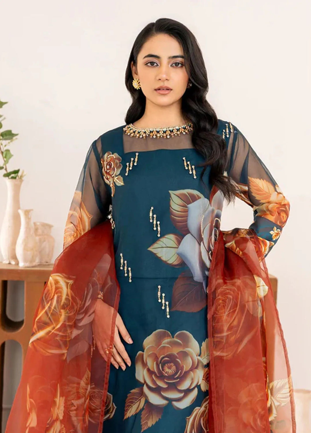 Velora by Stitch Vibes Pret Printed Organza 4 Piece Suit Azure Bloom