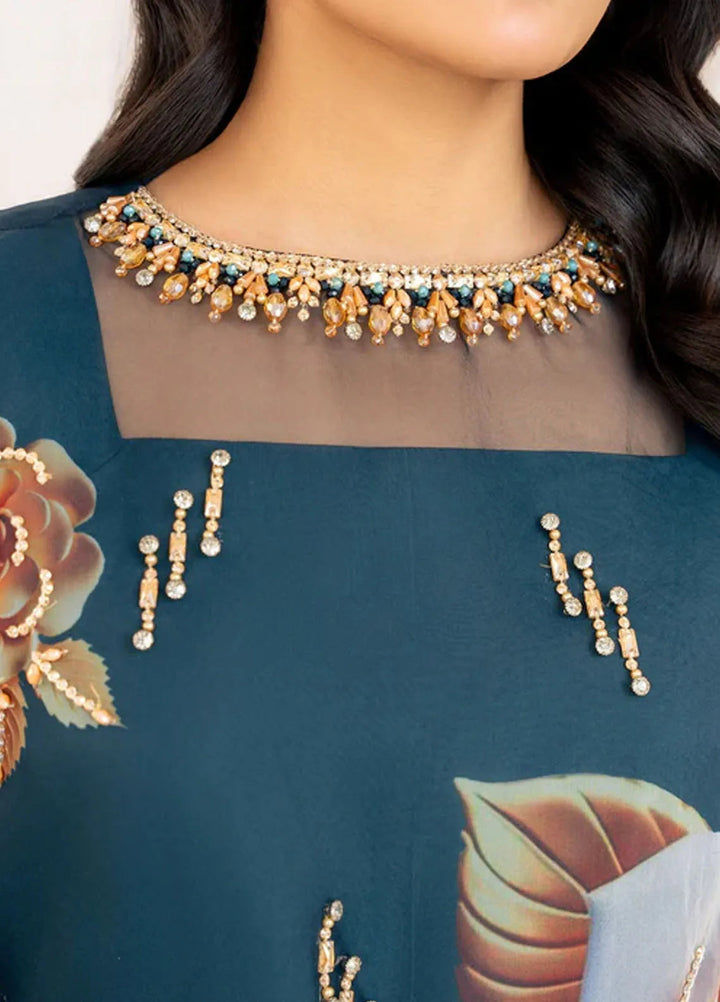 Velora by Stitch Vibes Pret Printed Organza 4 Piece Suit Azure Bloom