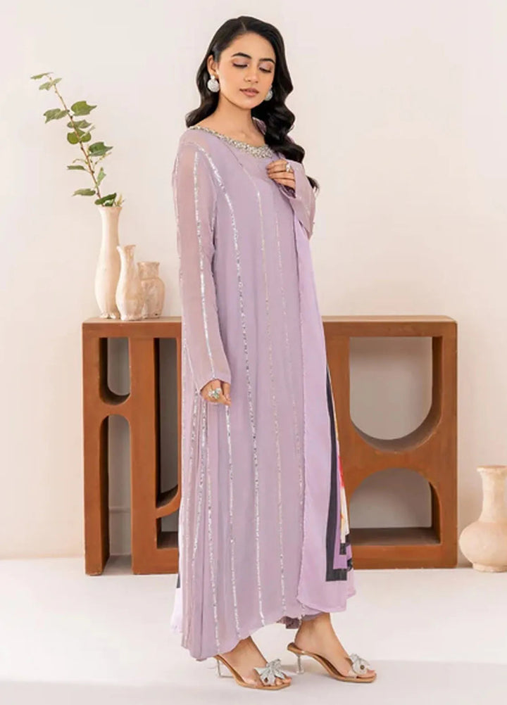 Velora by Stitch Vibes Pret Solid Chiffon 4 Piece Suit Violet Whisper
