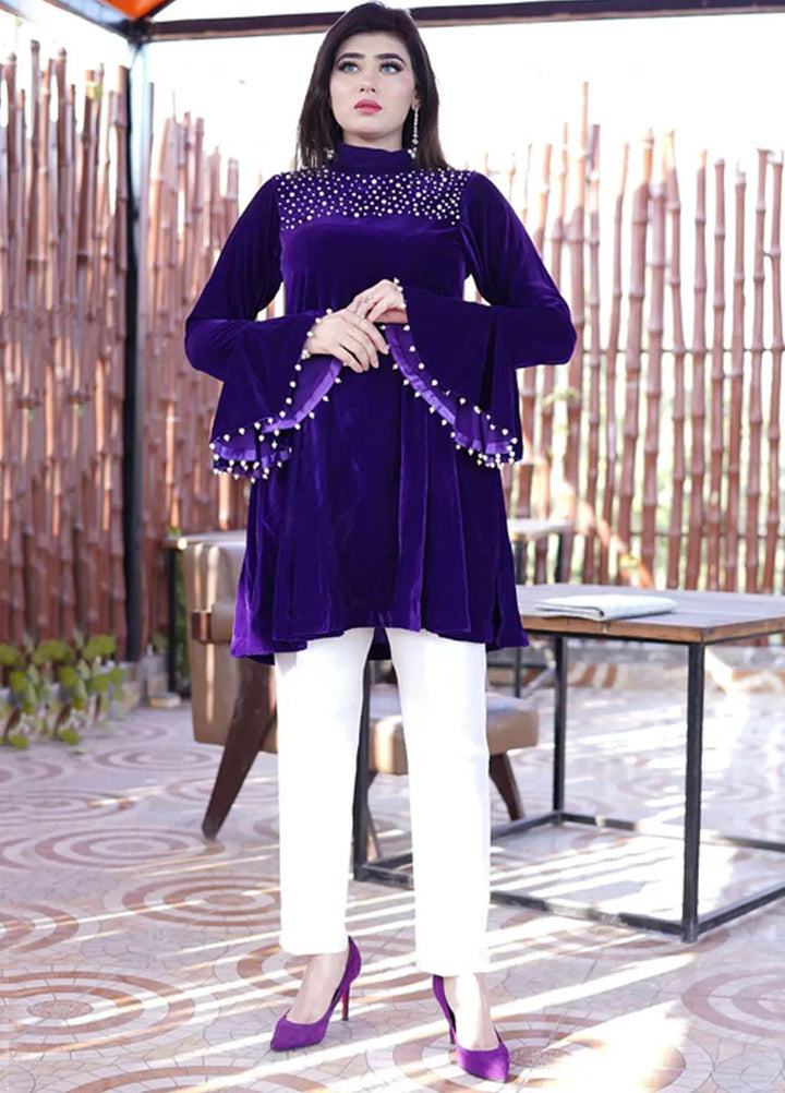 Velora by Stitch Vibes Pret Solid Velvet 1 Piece Suit Velvet Peplum