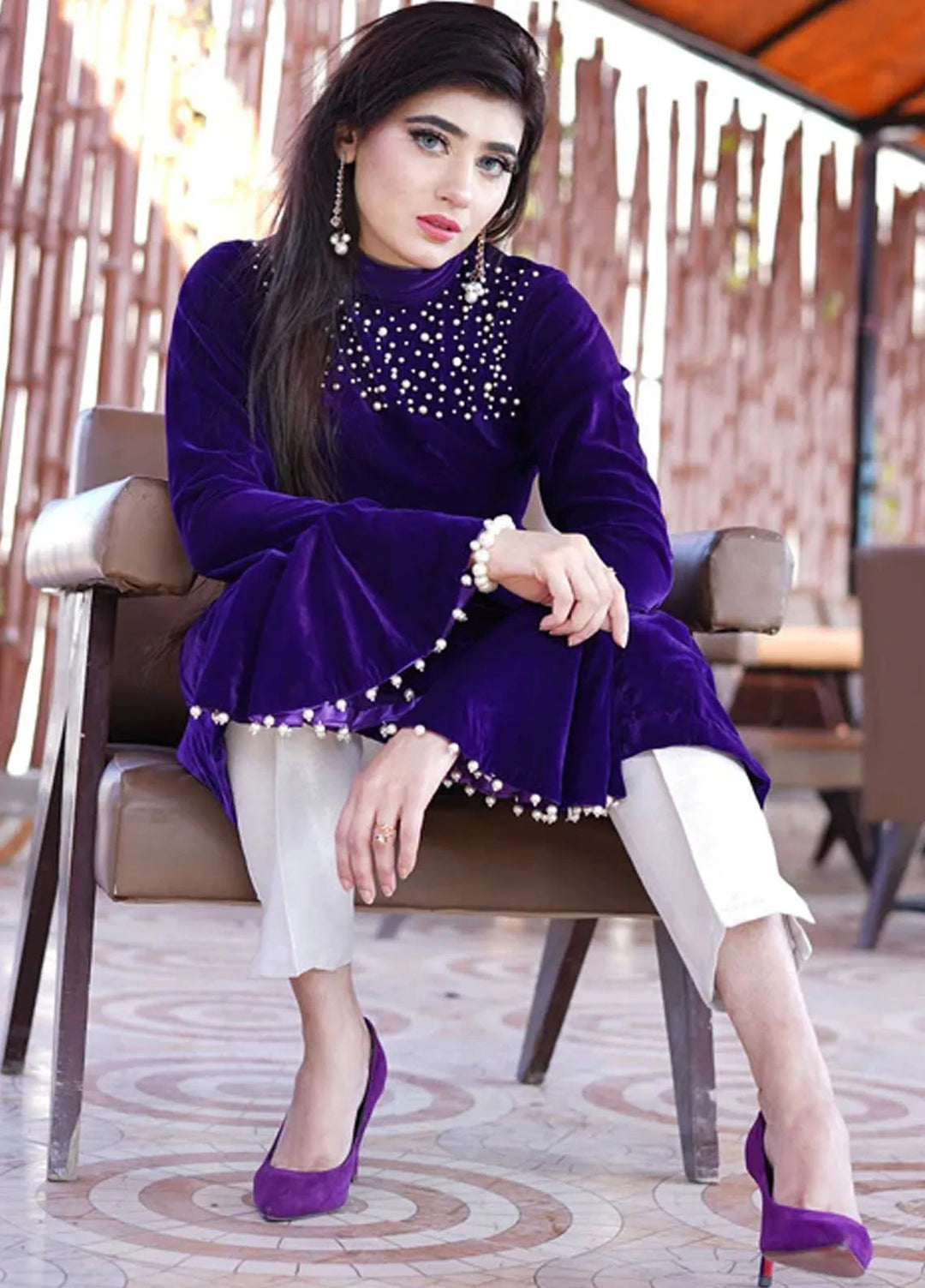 Velora by Stitch Vibes Pret Solid Velvet 1 Piece Suit Velvet Peplum