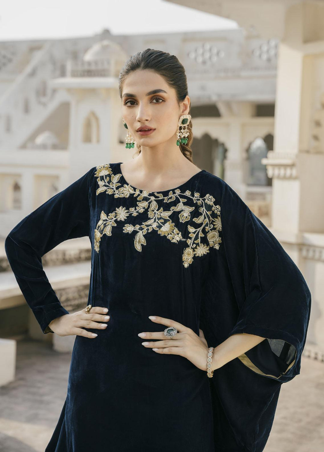 Naayas Pret Embroidered Velvet 2 Piece Suit Teal hues