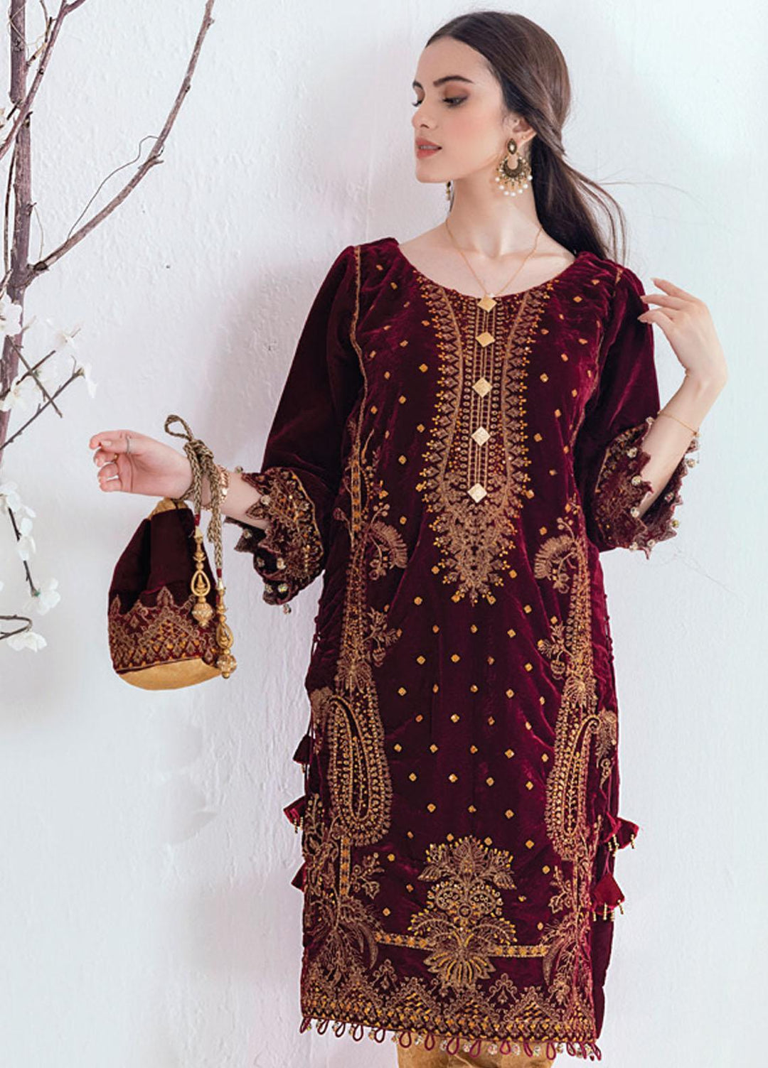 Velveto by Al Zohaib Embroidered Velvet  Unstitched Shirt AZ21V D-05B - Winter Collection