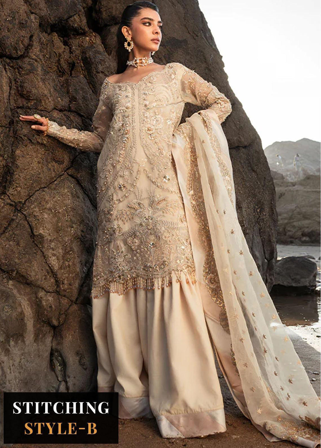 Versailles By Muneefa Naz Embroidered Organza Suits Unstitched 4 Piece MN22V Claire - Wedding Collection