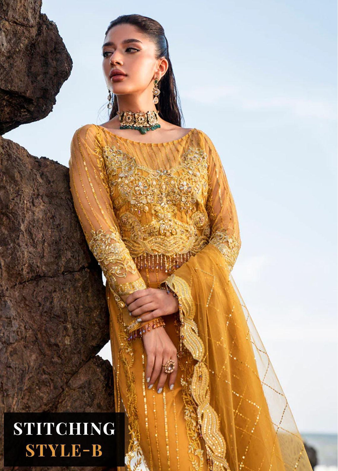 Versailles By Muneefa Naz Embroidered Net Suits Unstitched 4 Piece MN22V Monique - Wedding Collection