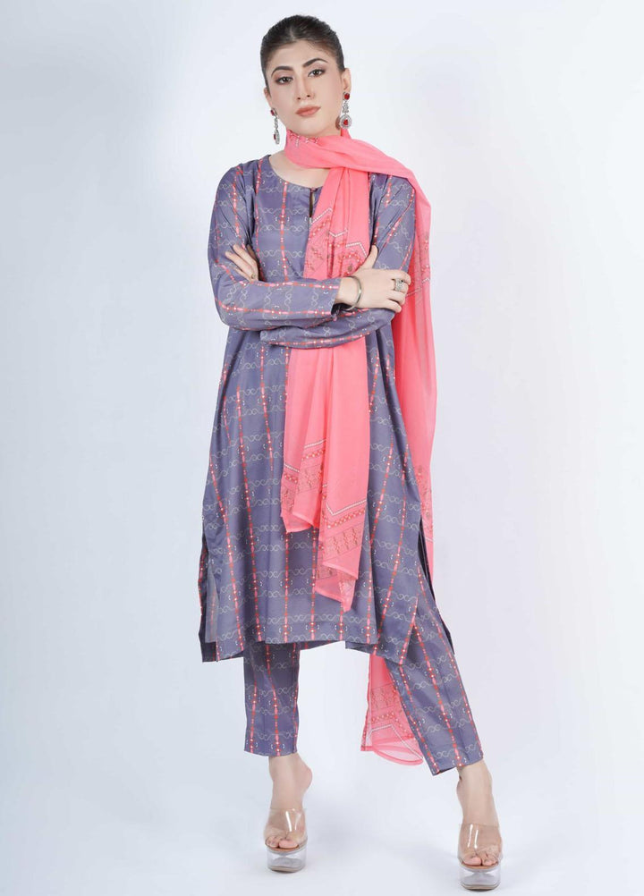 Vibgyor Fashion Printed Silk Suits Unstitched 3 Piece Symphonie Blue D1-C2-23U - Formal Collection