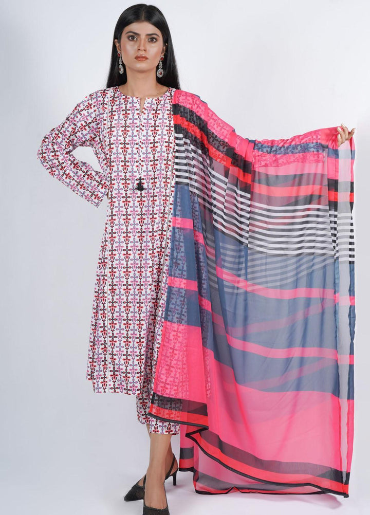 Vibgyor Fashion Printed Silk Suits Unstitched 3 Piece Zaira White D2-C1-23U - Formal Collection