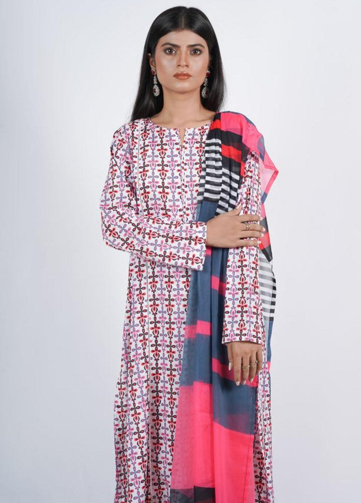 Vibgyor Fashion Printed Silk Suits Unstitched 3 Piece Zaira White D2-C1-23U - Formal Collection