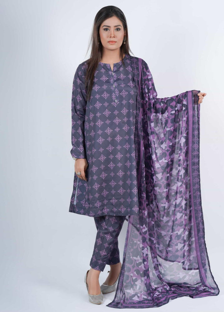 Vibgyor Fashion Printed Silk Suits Unstitched 3 Piece Monochromatose Navy Blue D3-C1-23U - Formal Collection