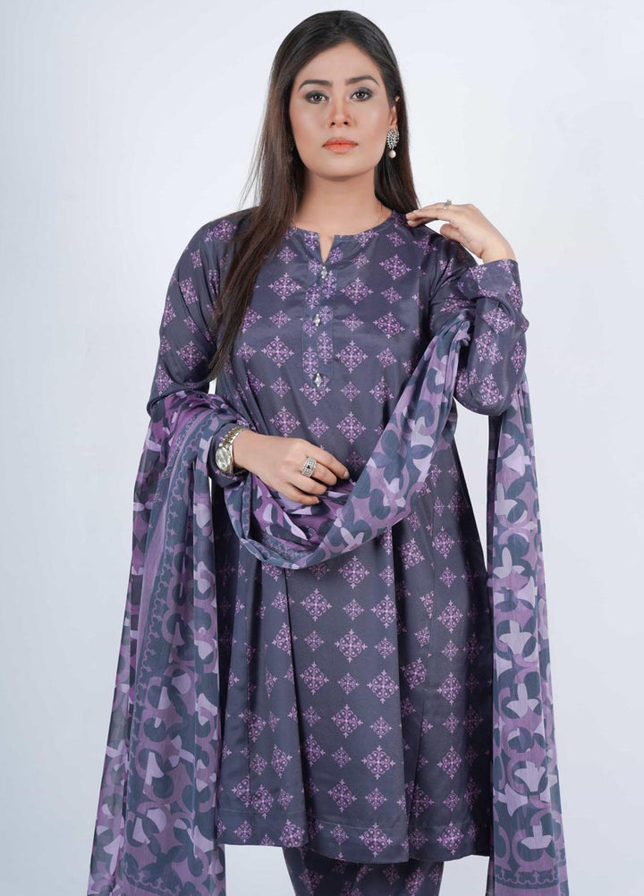 Vibgyor Fashion Printed Silk Suits Unstitched 3 Piece Monochromatose Navy Blue D3-C1-23U - Formal Collection