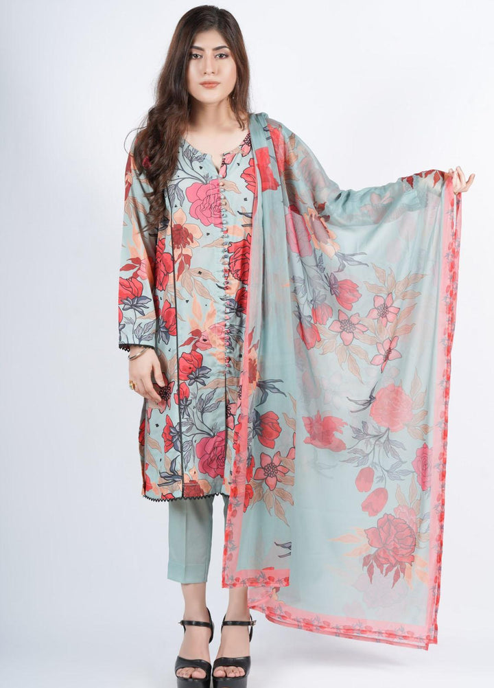 Vibgyor Fashion Printed Silk Suits Unstitched 3 Piece Blostma Sea Green D4-C1-23U - Formal Collection