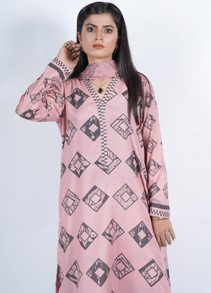 Vibgyor Fashion Printed Silk Suits Unstitched 3 Piece Marvel Tea Pink D5-C1-23U - Formal Collection