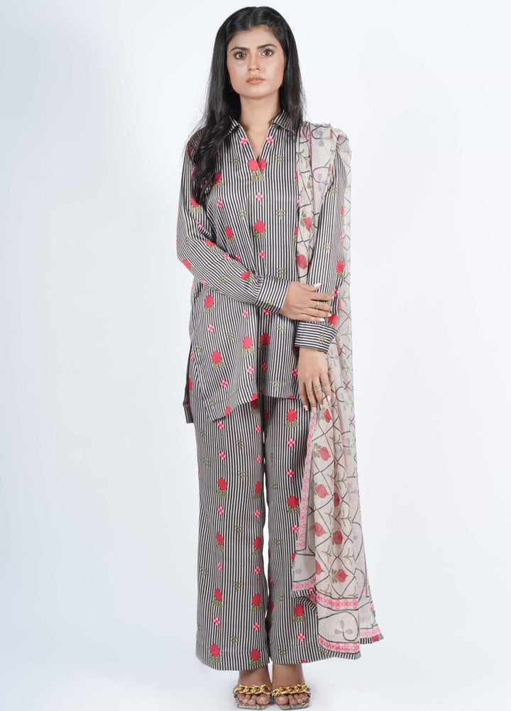 Vibgyor Fashion Printed Corduroy Suits Unstitched 3 Piece Symphonic Black And White D6-23U - Formal Collection