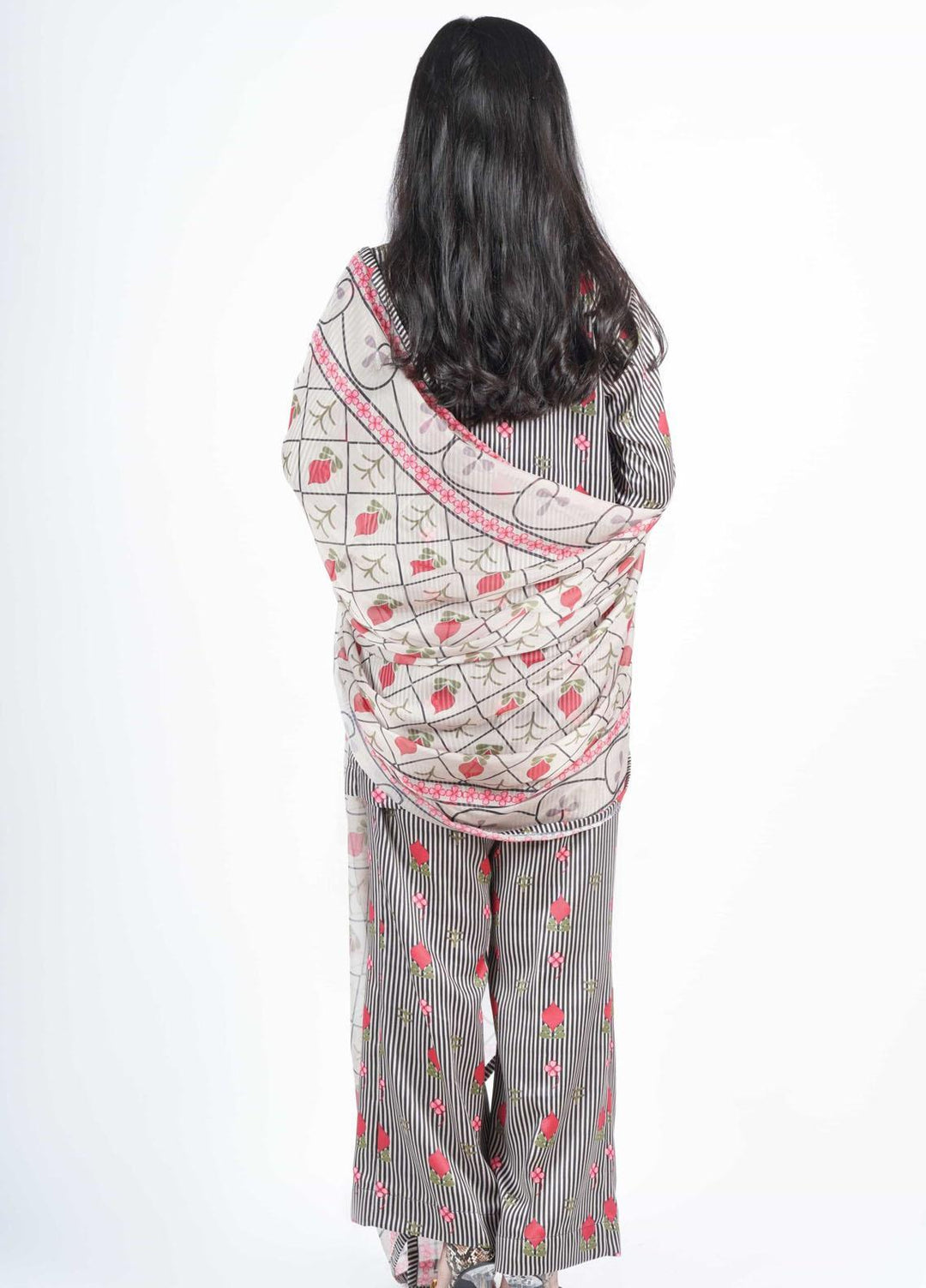 Vibgyor Fashion Printed Corduroy Suits Unstitched 3 Piece Symphonic Black And White D6-23U - Formal Collection