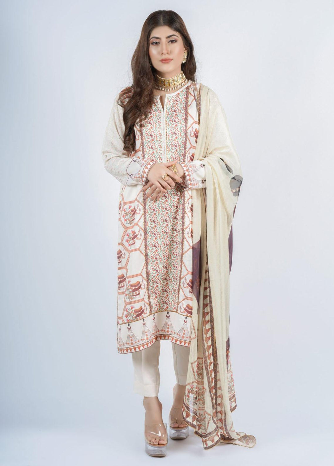 Vibgyor Fashion Printed Corduroy Suits Unstitched 3 Piece Senora Mughal Skin D7-23U - Formal Collection