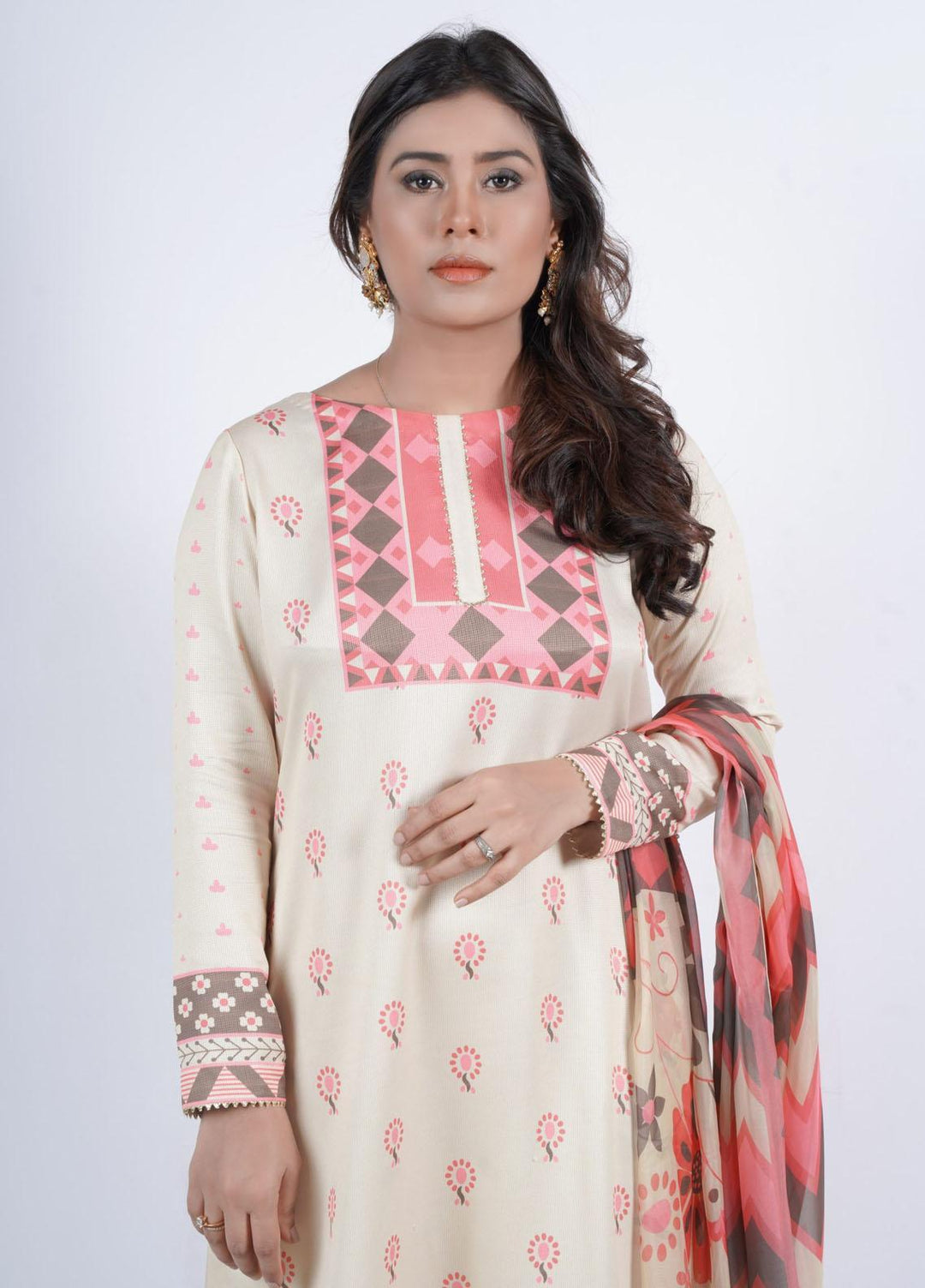 Vibgyor Fashion Printed Corduroy Suits Unstitched 3 Piece Daisy Skin D9-C2-23U - Formal Collection