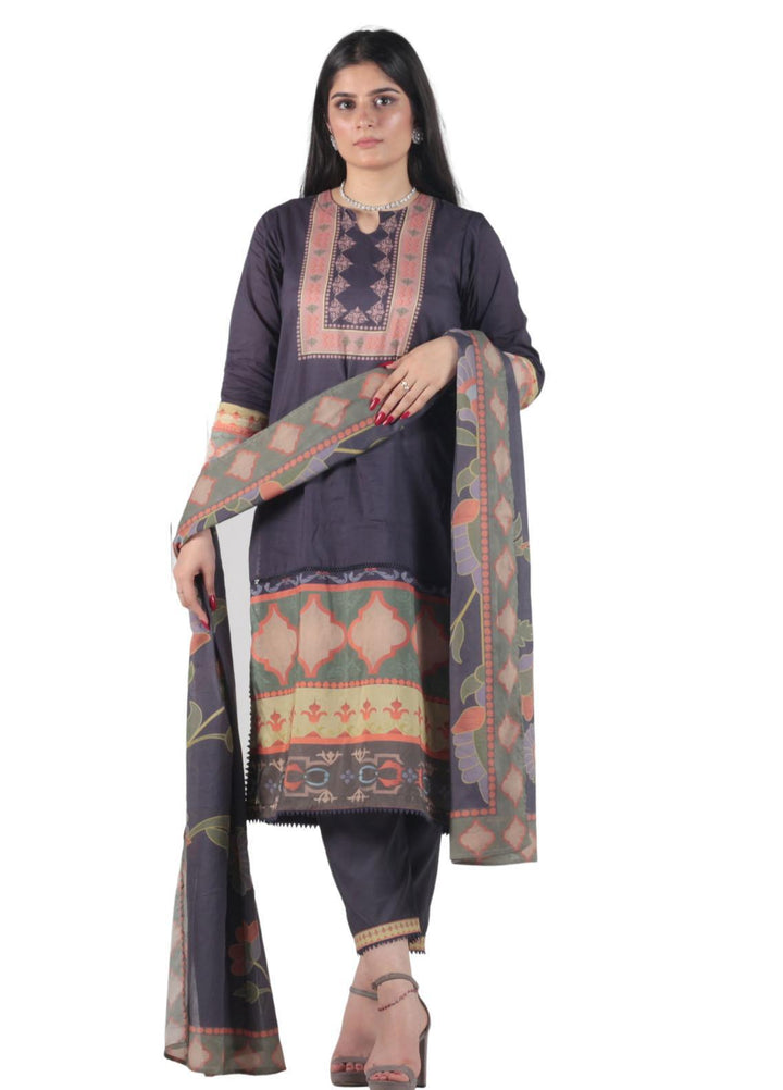 Vibgyor Fashion Printed Lawn Suits Unstitched 3 Piece Blue Autumn D1-C2-23U - Formal Collection