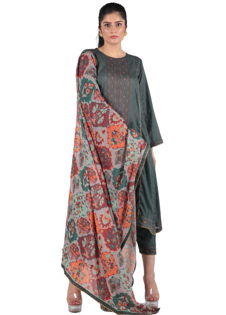 Vibgyor Fashion Printed Lawn Suits Unstitched 3 Piece Elaya Green D3-C2-23U - Formal Collection