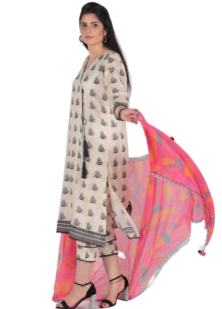 Vibgyor Fashion Printed Lawn Suits Unstitched 3 Piece Zeya Off White D5-C1-23U - Formal Collection