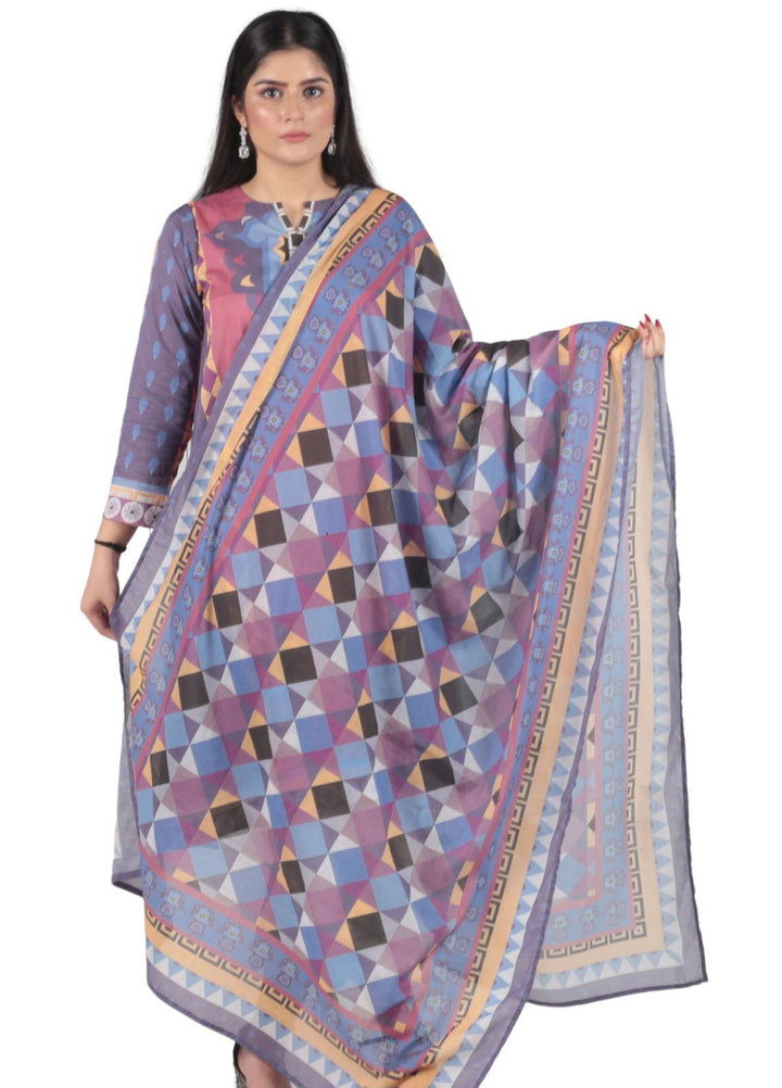 Vibgyor Fashion Printed Lawn Suits Unstitched 2 Piece Adaia Blue Pink D6-23U - Formal Collection