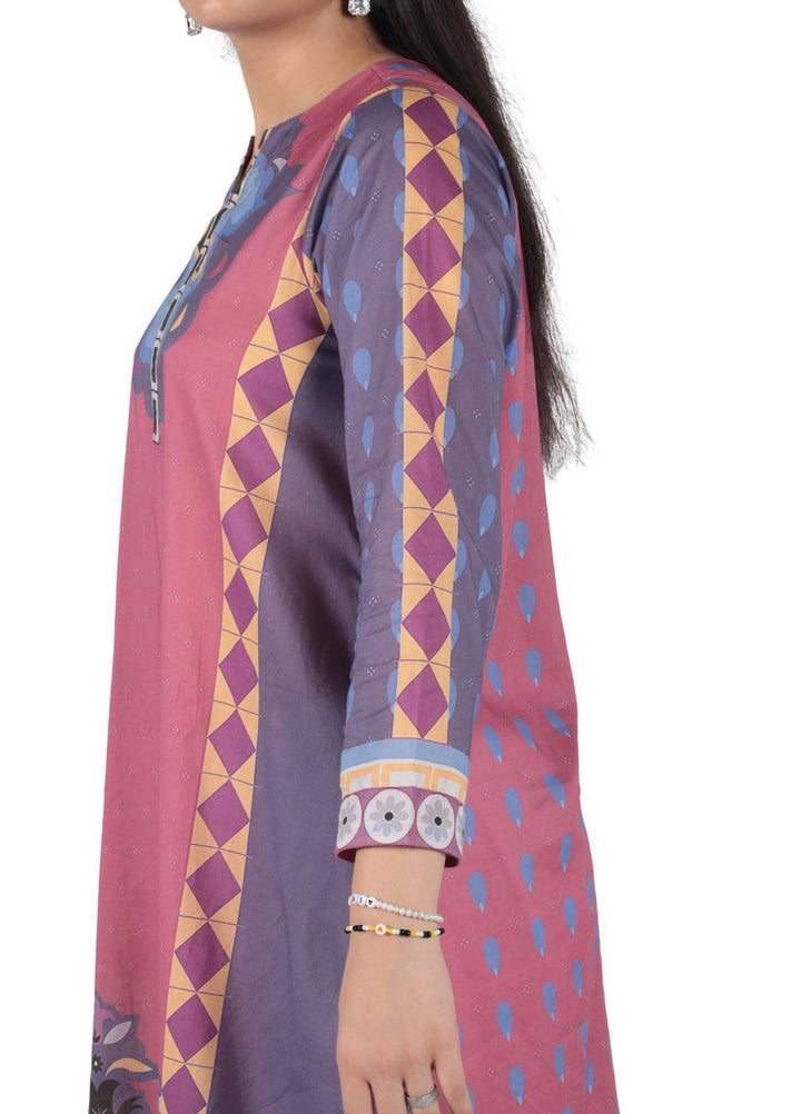 Vibgyor Fashion Printed Lawn Suits Unstitched 2 Piece Adaia Blue Pink D6-23U - Formal Collection