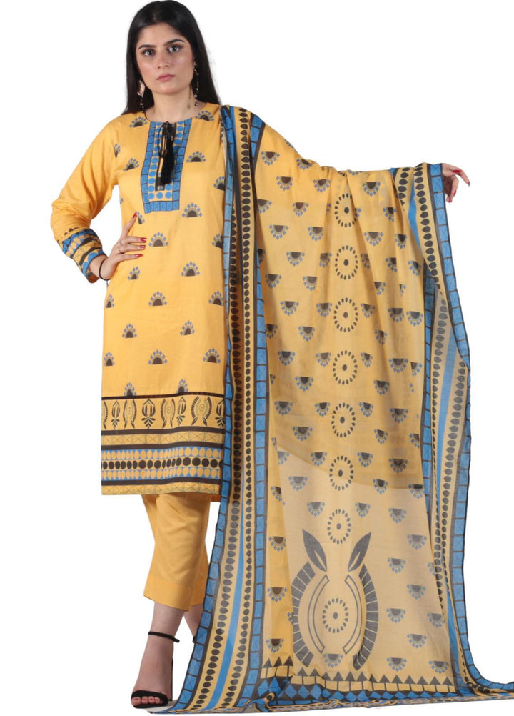 Vibgyor Fashion Printed Lawn Suits Unstitched 3 Piece Leya Yellow D7-C1-23U - Formal Collection