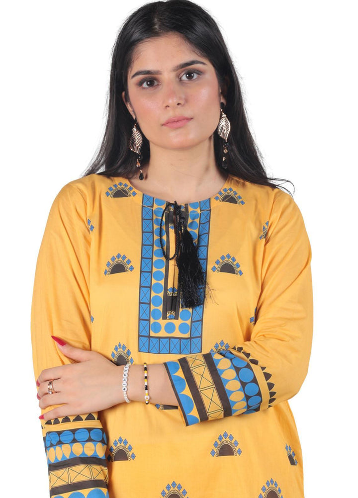 Vibgyor Fashion Printed Lawn Suits Unstitched 3 Piece Leya Yellow D7-C1-23U - Formal Collection