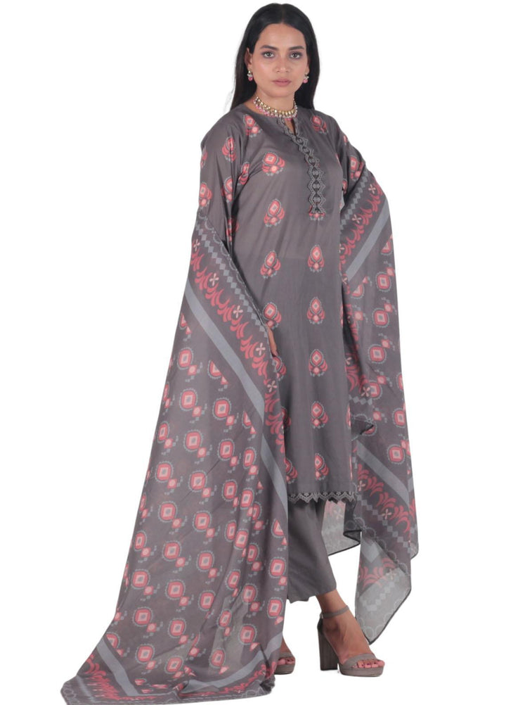 Vibgyor Fashion Printed Lawn Suits Unstitched 3 Piece Ivaan Grey D8-C2-23U - Formal Collection