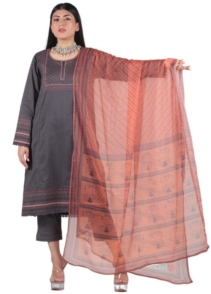 Vibgyor Fashion Printed Lawn Suits Unstitched 3 Piece Ruya Grey D9-23U - Formal Collection