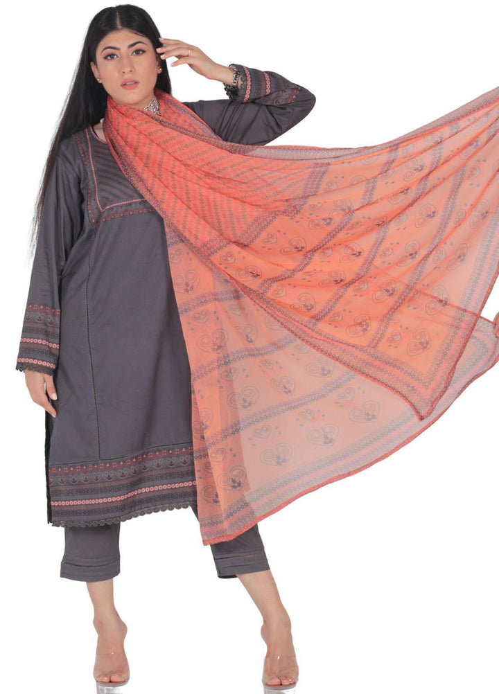 Vibgyor Fashion Printed Lawn Suits Unstitched 3 Piece Ruya Grey D9-23U - Formal Collection