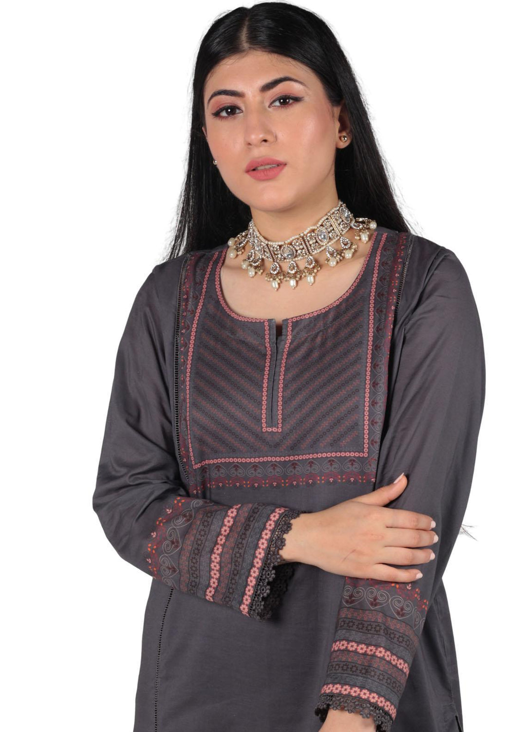 Vibgyor Fashion Printed Lawn Suits Unstitched 3 Piece Ruya Grey D9-23U - Formal Collection