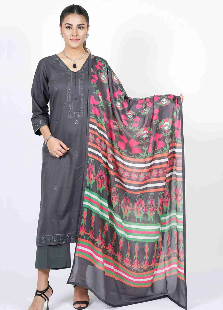 Vibgyor Fashion Pret Embroidered Lawn 3 Piece Suit D1-S-V124 NORA GREY